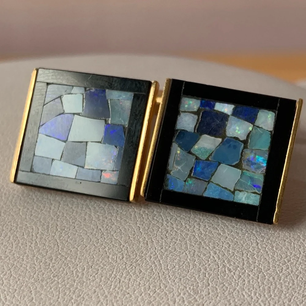 Bloomingdales Vintage Onyx & Opal Cufflinks
